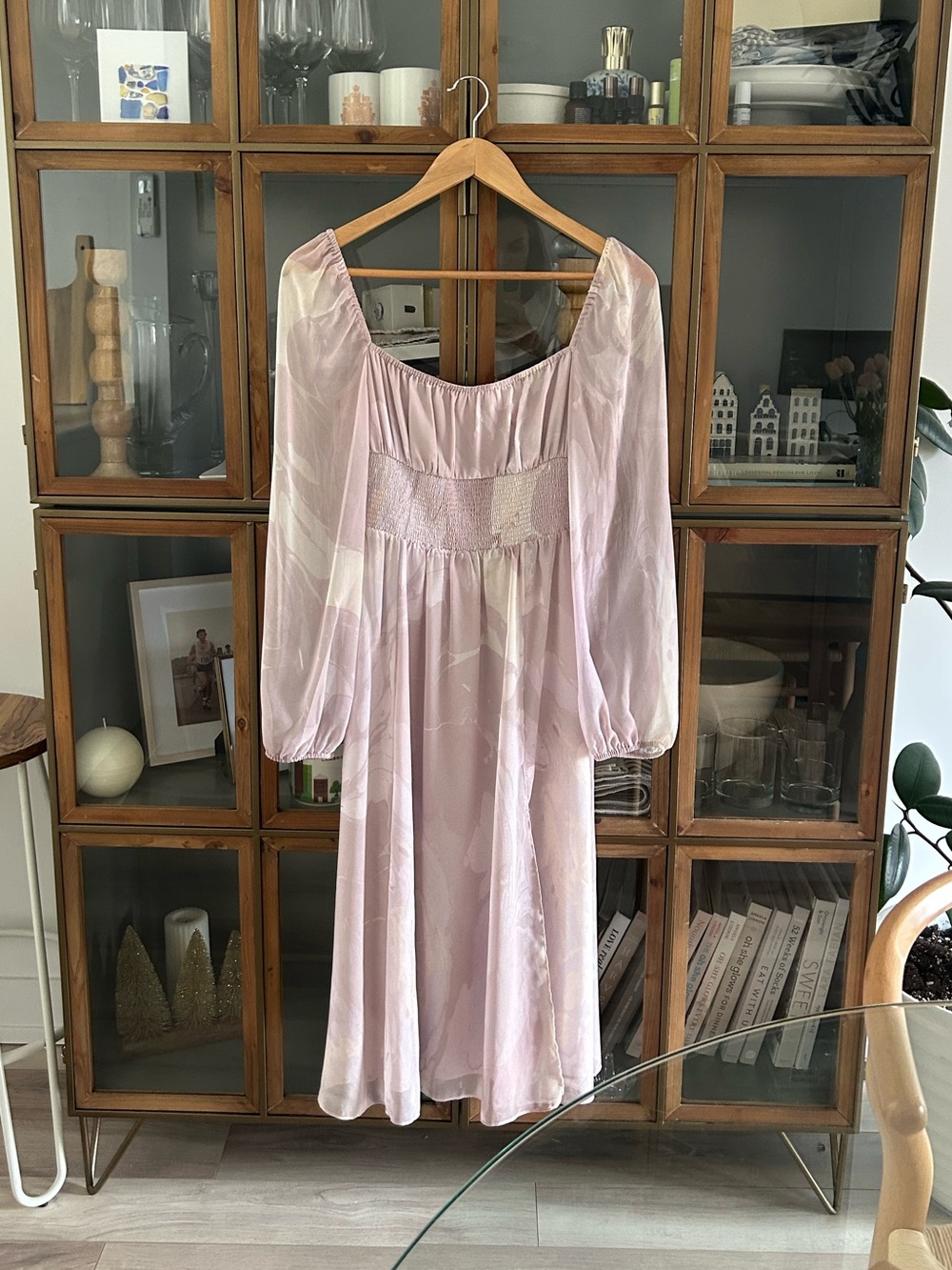 Aritzia Wilfred Soft Lilac Puff Sleeve Midi Dress